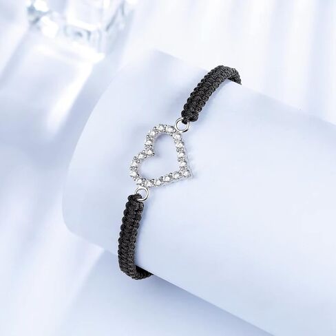 J.Endéar سوار قلب الحب للنساء الفتيات، سوار الزركون المكعب على شكل قلب أنيق مصنوع يدويًا من الفضة الاسترليني والمجوهرات للسيدات قابل للتعديل 16+8 سم in Kuwait