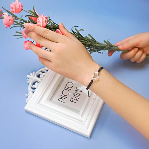 J.Endéar سوار قلب الحب للنساء الفتيات، سوار الزركون المكعب على شكل قلب أنيق مصنوع يدويًا من الفضة الاسترليني والمجوهرات للسيدات قابل للتعديل 16+8 سم in Kuwait