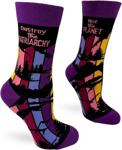 Fabdaz Women's Crew Socks Destroy the Patriarchy Not the Planet, Multicolor, One size in Saudi Arabia