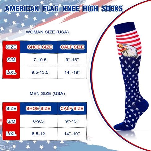Cindeer 3 Pairs Independence Day American Flag Knee High Socks Patriotic Stars USA Socks 6 Striped Wristbands for Men Women in Saudi Arabia