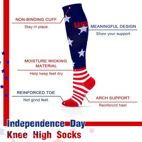 Cindeer 3 Pairs Independence Day American Flag Knee High Socks Patriotic Stars USA Socks 6 Striped Wristbands for Men Women in Saudi Arabia