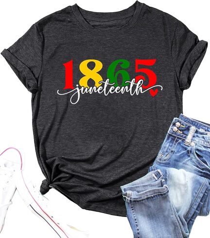 قمصان Juneteenth للنساء 1865 تي شيرت برسومات كاجوال وتيز بألوان قوس قزح وبلوزة الحرية in Kuwait