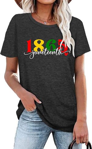 قمصان Juneteenth للنساء 1865 تي شيرت برسومات كاجوال وتيز بألوان قوس قزح وبلوزة الحرية in Kuwait