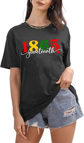 قمصان Juneteenth للنساء 1865 تي شيرت برسومات كاجوال وتيز بألوان قوس قزح وبلوزة الحرية in Kuwait