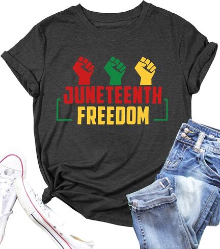 قمصان Juneteenth للنساء 1865 تي شيرت برسومات كاجوال وتيز بألوان قوس قزح وبلوزة الحرية in Kuwait