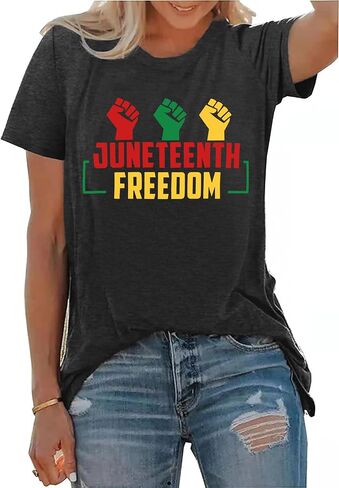 قمصان Juneteenth للنساء 1865 تي شيرت برسومات كاجوال وتيز بألوان قوس قزح وبلوزة الحرية in Kuwait