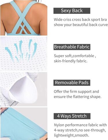 Sports Bras for Women High Support Criss-Cross Workout Bras Running Yoga Padded in Kuwait