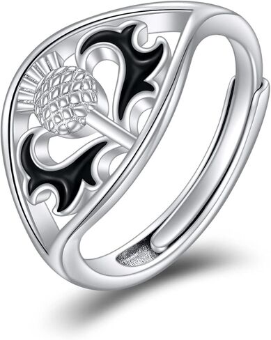 NIFUNAO Scottish Thistle Ring Sterling Silver Thistle Ring Scottish Flower Ring Scotland Jewelry Scottish Jewelry Gifts for Women Girls, Sterling Silver, No Gemstone in Kuwait