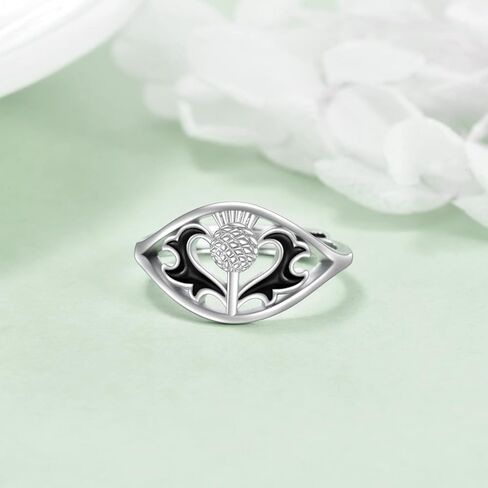 NIFUNAO Scottish Thistle Ring Sterling Silver Thistle Ring Scottish Flower Ring Scotland Jewelry Scottish Jewelry Gifts for Women Girls, Sterling Silver, No Gemstone in Kuwait