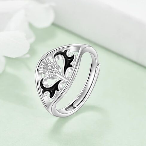 NIFUNAO Scottish Thistle Ring Sterling Silver Thistle Ring Scottish Flower Ring Scotland Jewelry Scottish Jewelry Gifts for Women Girls, Sterling Silver, No Gemstone in Kuwait