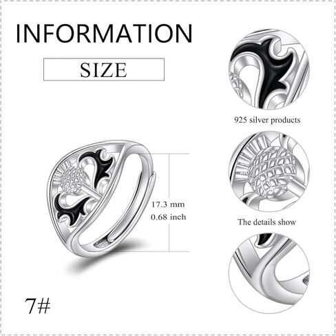 NIFUNAO Scottish Thistle Ring Sterling Silver Thistle Ring Scottish Flower Ring Scotland Jewelry Scottish Jewelry Gifts for Women Girls, Sterling Silver, No Gemstone in Kuwait