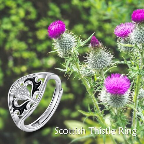 NIFUNAO Scottish Thistle Ring Sterling Silver Thistle Ring Scottish Flower Ring Scotland Jewelry Scottish Jewelry Gifts for Women Girls, Sterling Silver, No Gemstone in Kuwait