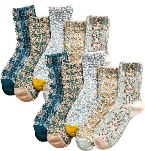 Women’s Crew Socks Soft Cotton Aesthetic Calf Cute Socks with Knitting Floral Pattern 3/5/10-Pairs in Saudi Arabia