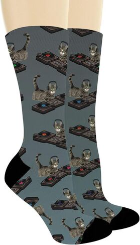 ThisWear Funny Animal Socks Cat DJ Socks DJ Cat Gifts Turntable Socks for Music Lovers Cat Novelty Crew Socks in Saudi Arabia