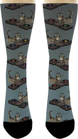 ThisWear Funny Animal Socks Cat DJ Socks DJ Cat Gifts Turntable Socks for Music Lovers Cat Novelty Crew Socks in Saudi Arabia