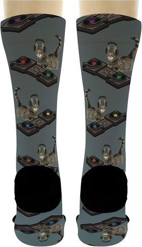 ThisWear Funny Animal Socks Cat DJ Socks DJ Cat Gifts Turntable Socks for Music Lovers Cat Novelty Crew Socks in Saudi Arabia