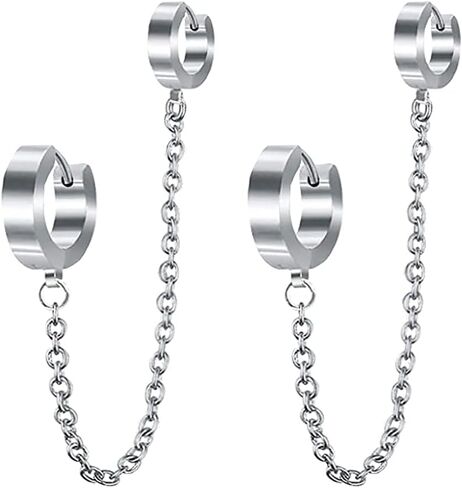 Elegant Charm Punk Silver Handcuff Hoop Earrings Double Piercing Earrings Dangle Chain Huggie Hoop Earrings for Women Girls Statement Jewelry Gifts in Saudi Arabia
