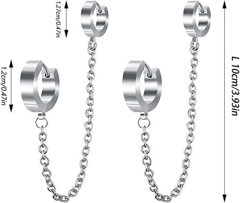 Elegant Charm Punk Silver Handcuff Hoop Earrings Double Piercing Earrings Dangle Chain Huggie Hoop Earrings for Women Girls Statement Jewelry Gifts in Saudi Arabia