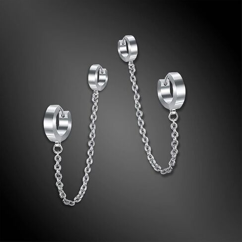 Elegant Charm Punk Silver Handcuff Hoop Earrings Double Piercing Earrings Dangle Chain Huggie Hoop Earrings for Women Girls Statement Jewelry Gifts in Saudi Arabia