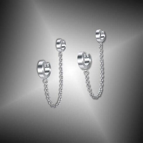 Elegant Charm Punk Silver Handcuff Hoop Earrings Double Piercing Earrings Dangle Chain Huggie Hoop Earrings for Women Girls Statement Jewelry Gifts in Saudi Arabia