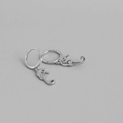 Tropical CZ Seahorse Dangling Tiny Small Huggie Hoop Earrings for Women Teen Girls Cartilage 925 Sterling Silver Cute Unusual Charm Dangle Little Cuff Sleeper Hoops Minimalist Fashion Hypoallergenic Personalized Gifts Daughter in Saudi Arabia