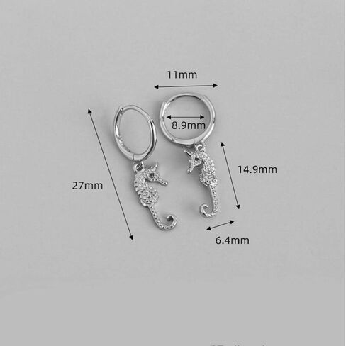 Tropical CZ Seahorse Dangling Tiny Small Huggie Hoop Earrings for Women Teen Girls Cartilage 925 Sterling Silver Cute Unusual Charm Dangle Little Cuff Sleeper Hoops Minimalist Fashion Hypoallergenic Personalized Gifts Daughter in Saudi Arabia