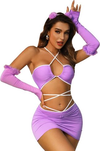WDIRARA Women's Cut Out Crisscross Bralette and Panty Lingerie Set with Mini Skirt in Saudi Arabia