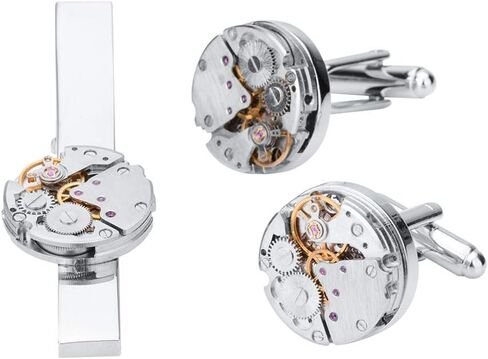 Movement Cuff Links Steampunk Watch Mens Shirt Vintage Watch Tie Clip and Cufflinks Set in Saudi Arabia