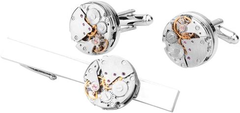 Movement Cuff Links Steampunk Watch Mens Shirt Vintage Watch Tie Clip and Cufflinks Set in Saudi Arabia