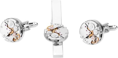 Movement Cuff Links Steampunk Watch Mens Shirt Vintage Watch Tie Clip and Cufflinks Set in Saudi Arabia
