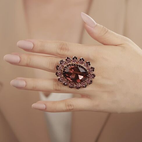 YERTTER Antique Gold Crystal Women Statement Ring Rhinestone Oval Ring Exaggerated Cocktail Ring Vintage Crystal Ring for Women Girls in Saudi Arabia