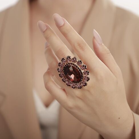 YERTTER Antique Gold Crystal Women Statement Ring Rhinestone Oval Ring Exaggerated Cocktail Ring Vintage Crystal Ring for Women Girls in Saudi Arabia