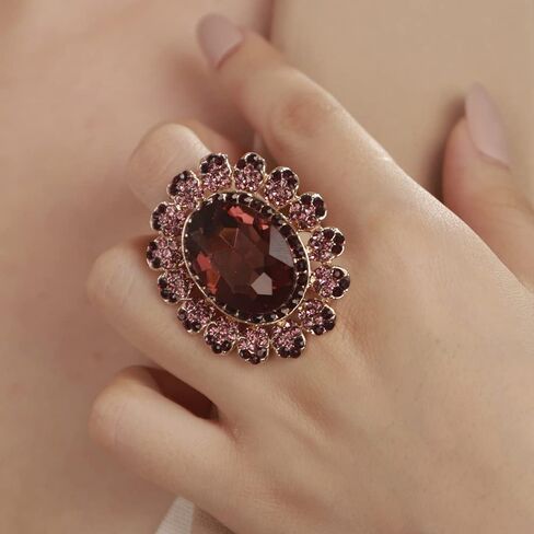 YERTTER Antique Gold Crystal Women Statement Ring Rhinestone Oval Ring Exaggerated Cocktail Ring Vintage Crystal Ring for Women Girls in Saudi Arabia