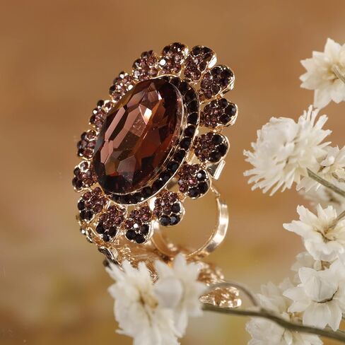 YERTTER Antique Gold Crystal Women Statement Ring Rhinestone Oval Ring Exaggerated Cocktail Ring Vintage Crystal Ring for Women Girls in Saudi Arabia