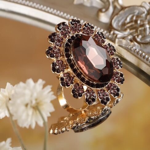 YERTTER Antique Gold Crystal Women Statement Ring Rhinestone Oval Ring Exaggerated Cocktail Ring Vintage Crystal Ring for Women Girls in Saudi Arabia