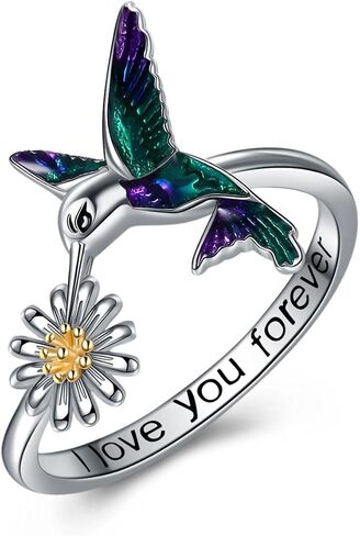 POPLYKE Hummingbird Rings Gifts for Women Sterling Silver Bird Daisy Flower Ring for Girls Friend Size 7-8 in Saudi Arabia
