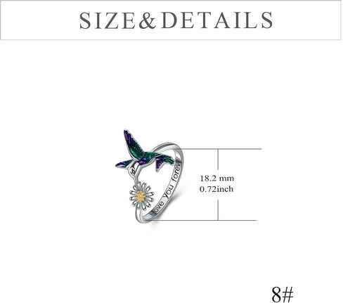 POPLYKE Hummingbird Rings Gifts for Women Sterling Silver Bird Daisy Flower Ring for Girls Friend Size 7-8 in Saudi Arabia