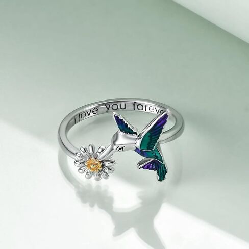 POPLYKE Hummingbird Rings Gifts for Women Sterling Silver Bird Daisy Flower Ring for Girls Friend Size 7-8 in Saudi Arabia