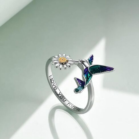 POPLYKE Hummingbird Rings Gifts for Women Sterling Silver Bird Daisy Flower Ring for Girls Friend Size 7-8 in Saudi Arabia