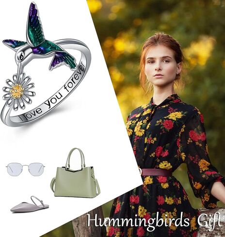 POPLYKE Hummingbird Rings Gifts for Women Sterling Silver Bird Daisy Flower Ring for Girls Friend Size 7-8 in Saudi Arabia