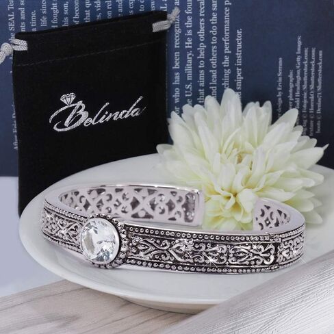 Belinda Jewelz الأحجار الكريمة سوار هدية للنساء بوهو نحت قابل للتعديل الكفة الإسورة أنيقة الرجعية غرامة المعصم مجوهرات 925 الفضة الاسترليني أساور خمر البالية الغجر مجوهرات التبعي للفتيات in Kuwait