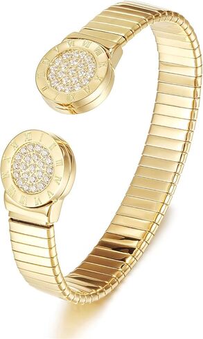 سوار معصم من المعدن المطلي بالذهب من WISTIC للنساء عريض ومرن من الفولاذ المقاوم للصدأ للفتيات هدية المجوهرات، بدون حجر كريم, ستانلس ستيل, بدون أحجار كريمة in Kuwait