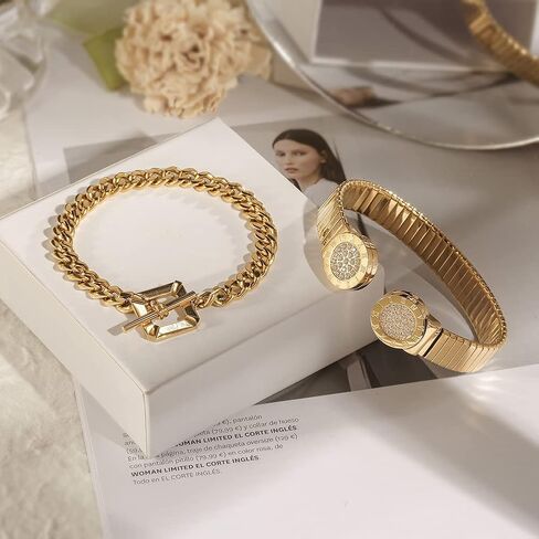 سوار معصم من المعدن المطلي بالذهب من WISTIC للنساء عريض ومرن من الفولاذ المقاوم للصدأ للفتيات هدية المجوهرات، بدون حجر كريم, ستانلس ستيل, بدون أحجار كريمة in Kuwait