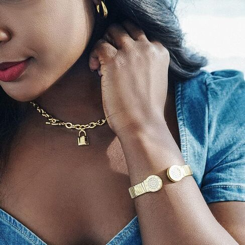 سوار معصم من المعدن المطلي بالذهب من WISTIC للنساء عريض ومرن من الفولاذ المقاوم للصدأ للفتيات هدية المجوهرات، بدون حجر كريم, ستانلس ستيل, بدون أحجار كريمة in Kuwait