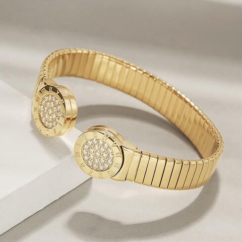 سوار معصم من المعدن المطلي بالذهب من WISTIC للنساء عريض ومرن من الفولاذ المقاوم للصدأ للفتيات هدية المجوهرات، بدون حجر كريم, ستانلس ستيل, بدون أحجار كريمة in Kuwait