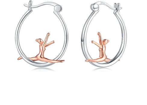 925-Sterlingsilver Ballerina Hoop أقراط للنساء - ذهب أبيض مطلي لا يسبب الحساسية رقصة باليه الرقص بنات هوب أقراط هاجي لطيف راقصة الباليه مجوهرات عيد الميلاد هدية عيد الميلاد للبنات in Kuwait
