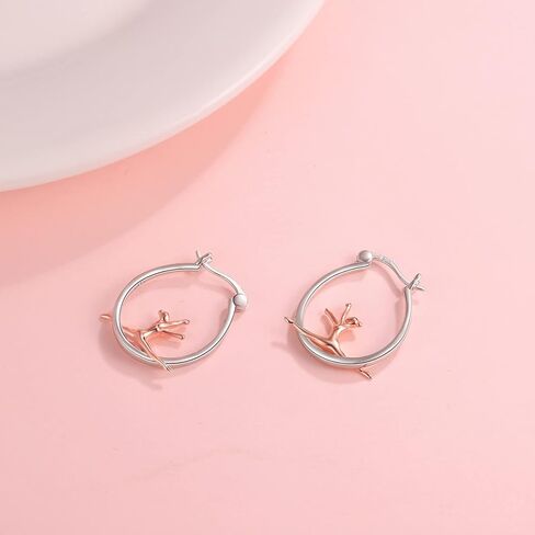 925-Sterlingsilver Ballerina Hoop أقراط للنساء - ذهب أبيض مطلي لا يسبب الحساسية رقصة باليه الرقص بنات هوب أقراط هاجي لطيف راقصة الباليه مجوهرات عيد الميلاد هدية عيد الميلاد للبنات in Kuwait