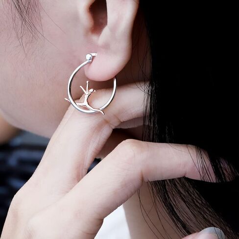 925-Sterlingsilver Ballerina Hoop أقراط للنساء - ذهب أبيض مطلي لا يسبب الحساسية رقصة باليه الرقص بنات هوب أقراط هاجي لطيف راقصة الباليه مجوهرات عيد الميلاد هدية عيد الميلاد للبنات in Kuwait