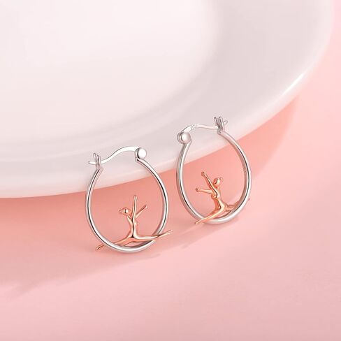 925-Sterlingsilver Ballerina Hoop أقراط للنساء - ذهب أبيض مطلي لا يسبب الحساسية رقصة باليه الرقص بنات هوب أقراط هاجي لطيف راقصة الباليه مجوهرات عيد الميلاد هدية عيد الميلاد للبنات in Kuwait