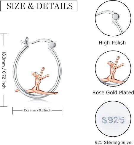 925-Sterlingsilver Ballerina Hoop أقراط للنساء - ذهب أبيض مطلي لا يسبب الحساسية رقصة باليه الرقص بنات هوب أقراط هاجي لطيف راقصة الباليه مجوهرات عيد الميلاد هدية عيد الميلاد للبنات in Kuwait
